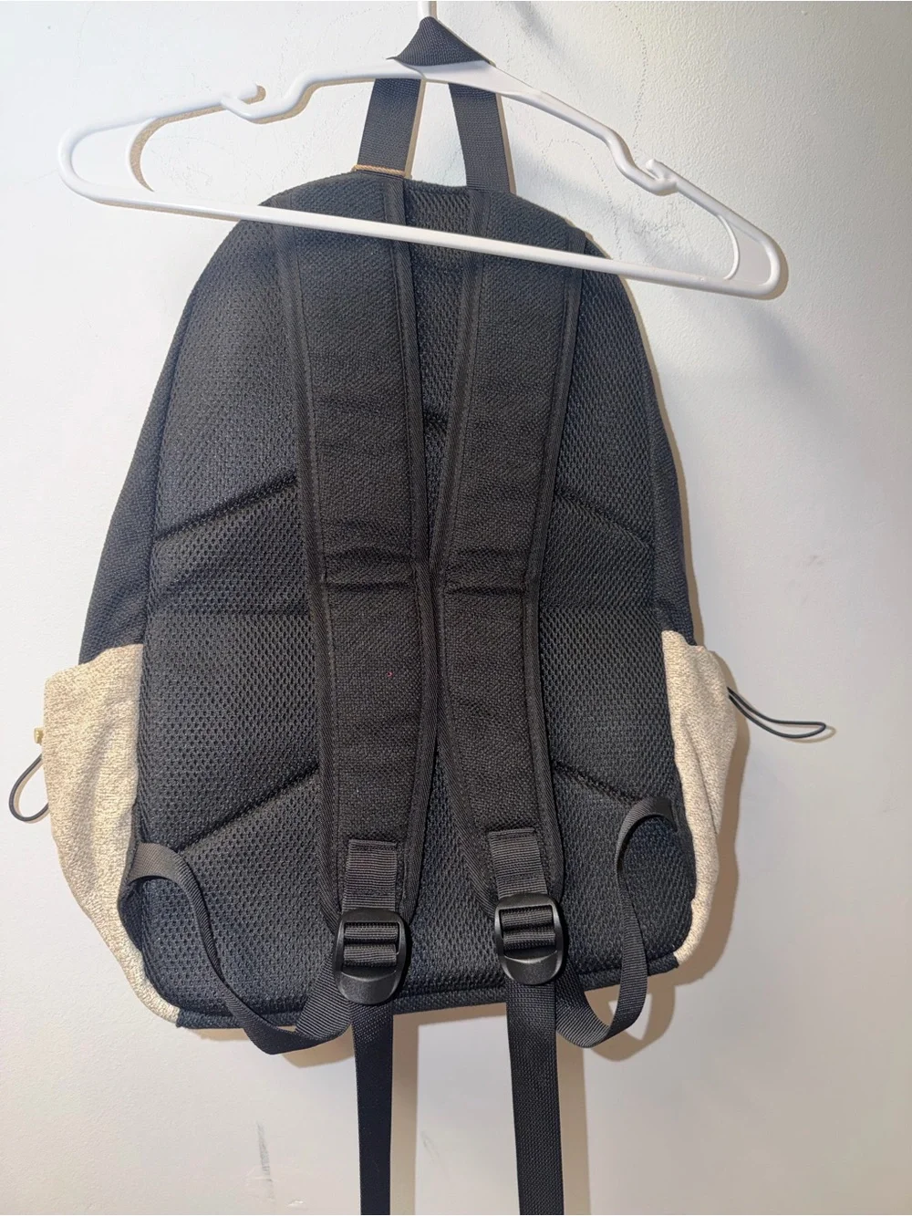 Black and Cream Canvas Backpack with 'D' Patch